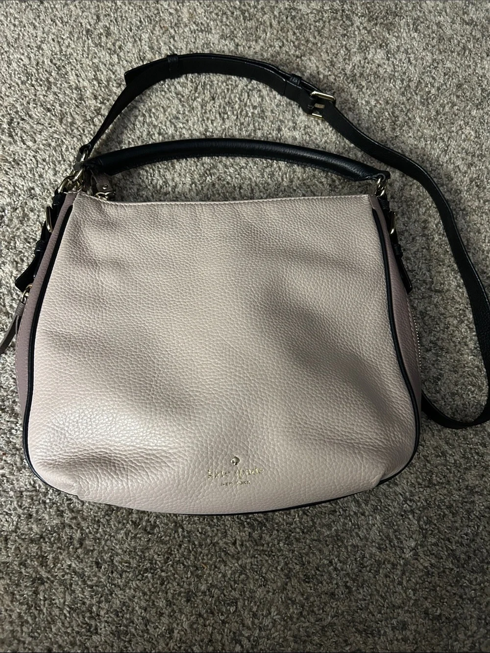 kate spade Pebbled Leather Shoulder Bag — Light Blush with Black Trim